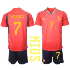 Spanien Alvaro Morata #7 Hemmaställ Barn VM 2022 Korta ärmar (+ Korta byxor)